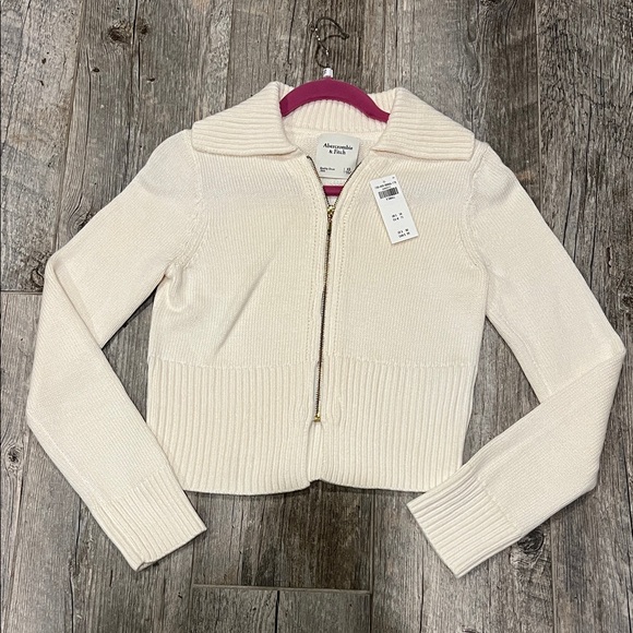 Abercrombie & Fitch Cream Zip-Up Collared Cardigan NWT - Picture 6 of 11